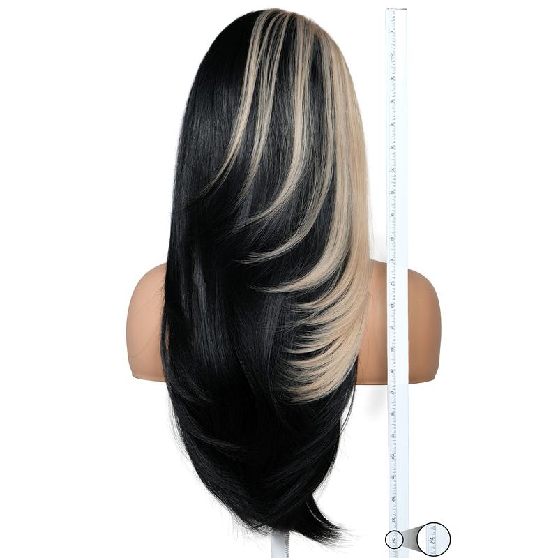 13x6 HD Glueless Lace Front Wig – 24in Layered Synthetic, Pre-Plucked &amp; Pre-Cut, 200–220% Density