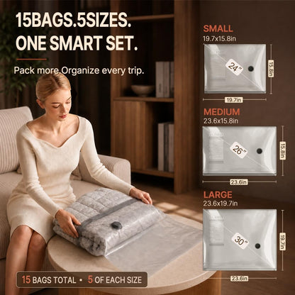 Vacbird 24-Pack Travel Vacuum Bags with USB Pump