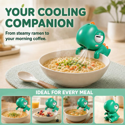 Dinosaur Clip-On Food Cooling Fan – USB-C Rechargeable Mini Fan for Bowls & Cups