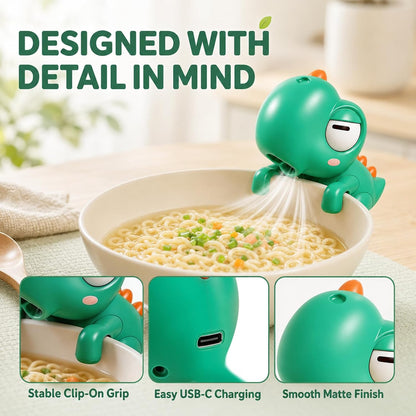 Dinosaur Clip-On Food Cooling Fan – USB-C Rechargeable Mini Fan for Bowls & Cups