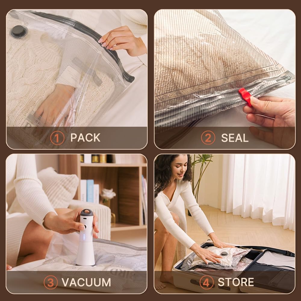 Vacbird 24-Pack Travel Vacuum Bags with USB Pump