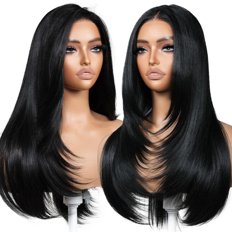 13x6 HD Glueless Lace Front Wig – 24in Layered Synthetic, Pre-Plucked &amp; Pre-Cut, 200–220% Density
