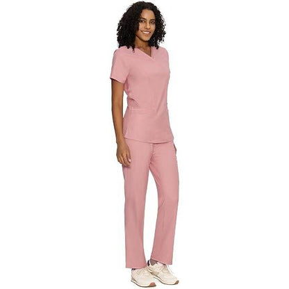 COZYFIT Women’s Mock Wrap Scrub Set – 6-Pocket Top & Straight-Leg Pants