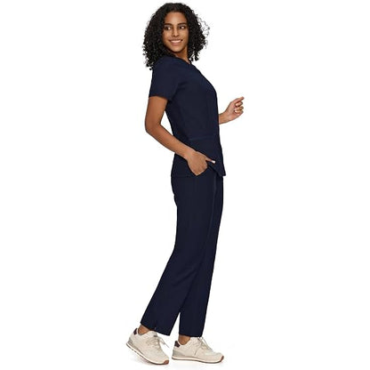 COZYFIT Women’s Mock Wrap Scrub Set – 6-Pocket Top & Straight-Leg Pants