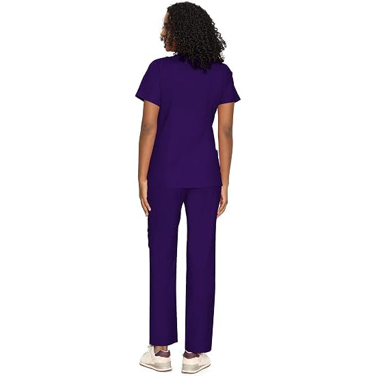 COZYFIT Women’s Mock Wrap Scrub Set – 6-Pocket Top & Straight-Leg Pants