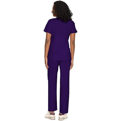 COZYFIT Women’s Mock Wrap Scrub Set – 6-Pocket Top & Straight-Leg Pants