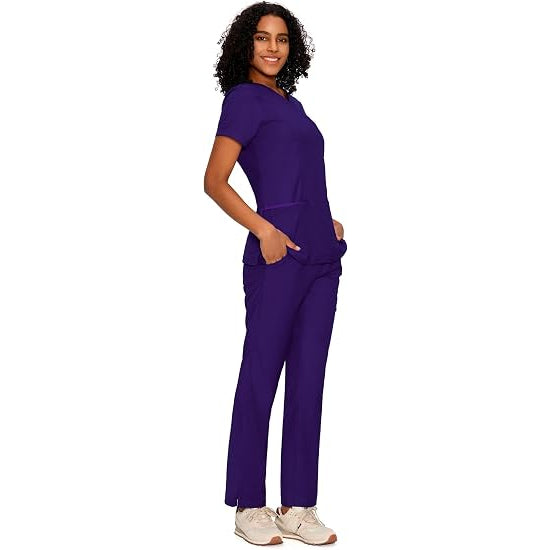 COZYFIT Women’s Mock Wrap Scrub Set – 6-Pocket Top & Straight-Leg Pants