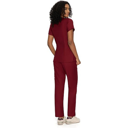 COZYFIT Women’s Mock Wrap Scrub Set – 6-Pocket Top & Straight-Leg Pants