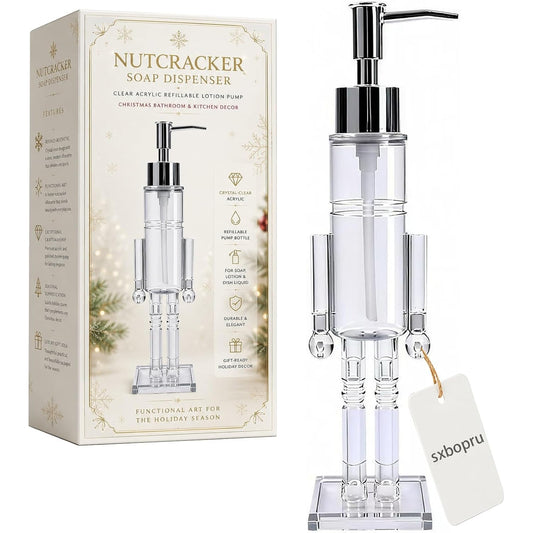 Nutcracker Soap Dispenser Clear Christmas Decor Lotion Pump with Bottle