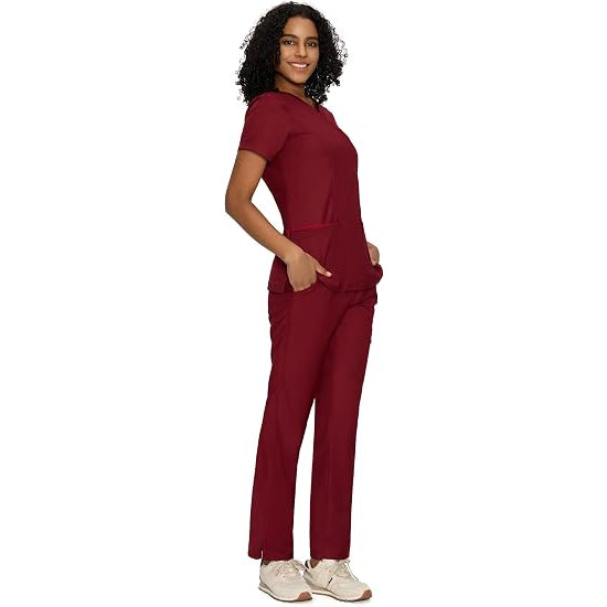 COZYFIT Women’s Mock Wrap Scrub Set – 6-Pocket Top & Straight-Leg Pants