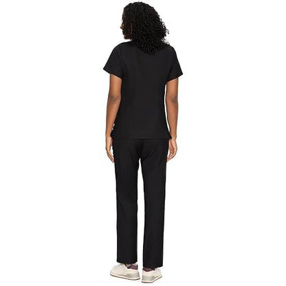 COZYFIT Women’s Mock Wrap Scrub Set – 6-Pocket Top & Straight-Leg Pants