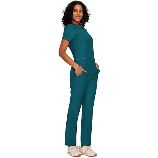 COZYFIT Women’s Mock Wrap Scrub Set – 6-Pocket Top & Straight-Leg Pants