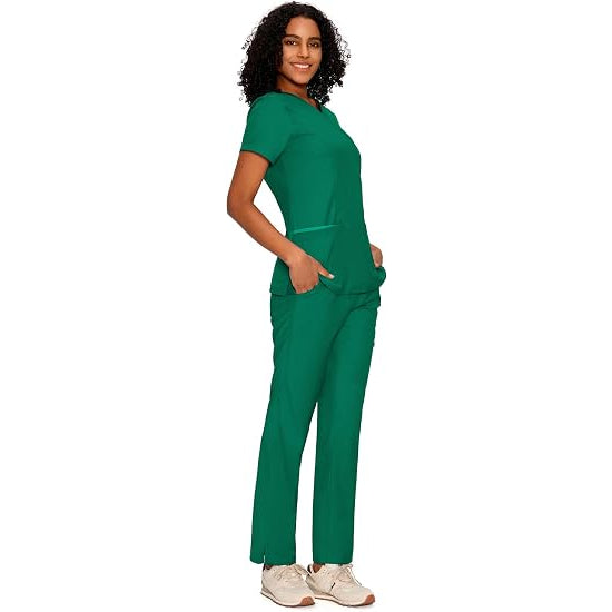 COZYFIT Women’s Mock Wrap Scrub Set – 6-Pocket Top & Straight-Leg Pants