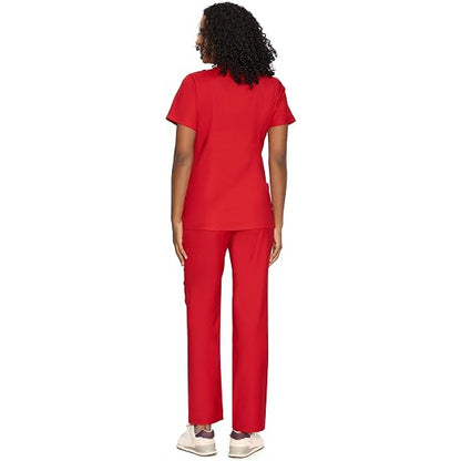 COZYFIT Women’s Mock Wrap Scrub Set – 6-Pocket Top & Straight-Leg Pants