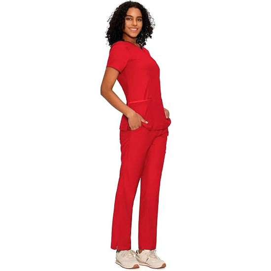COZYFIT Women’s Mock Wrap Scrub Set – 6-Pocket Top & Straight-Leg Pants