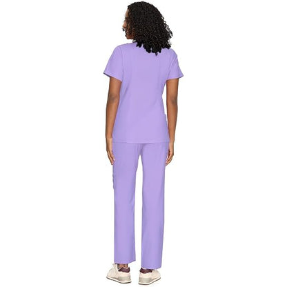COZYFIT Women’s Mock Wrap Scrub Set – 6-Pocket Top & Straight-Leg Pants