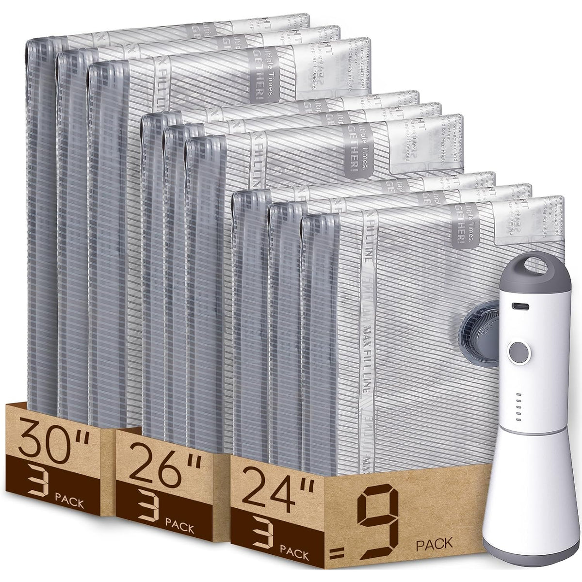 Vacbird 24-Pack Travel Vacuum Bags with USB Pump