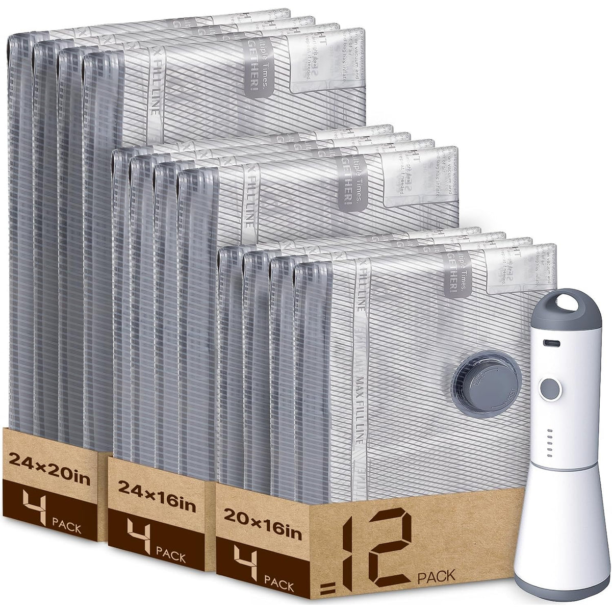 Vacbird 24-Pack Travel Vacuum Bags with USB Pump