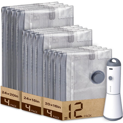Vacbird 24-Pack Travel Vacuum Bags with USB Pump