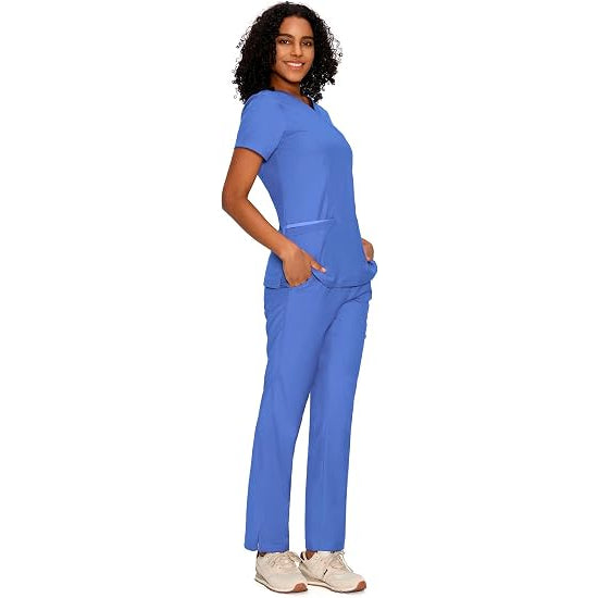 COZYFIT Women’s Mock Wrap Scrub Set – 6-Pocket Top & Straight-Leg Pants