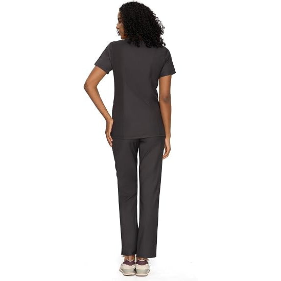 COZYFIT Women’s Mock Wrap Scrub Set – 6-Pocket Top & Straight-Leg Pants