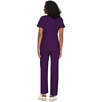 COZYFIT Women’s Mock Wrap Scrub Set – 6-Pocket Top & Straight-Leg Pants
