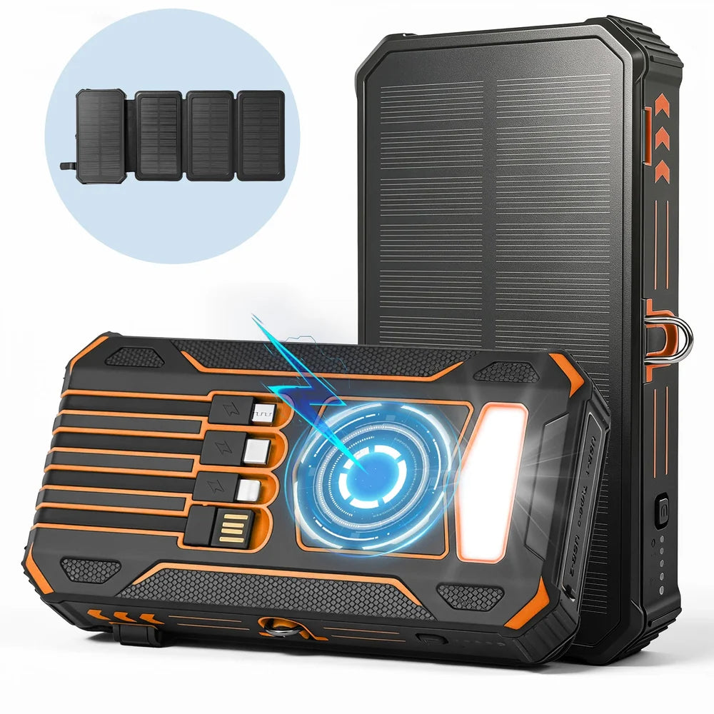 48,000mAh Solar Power Bank with 4 Panels & Wireless Charging