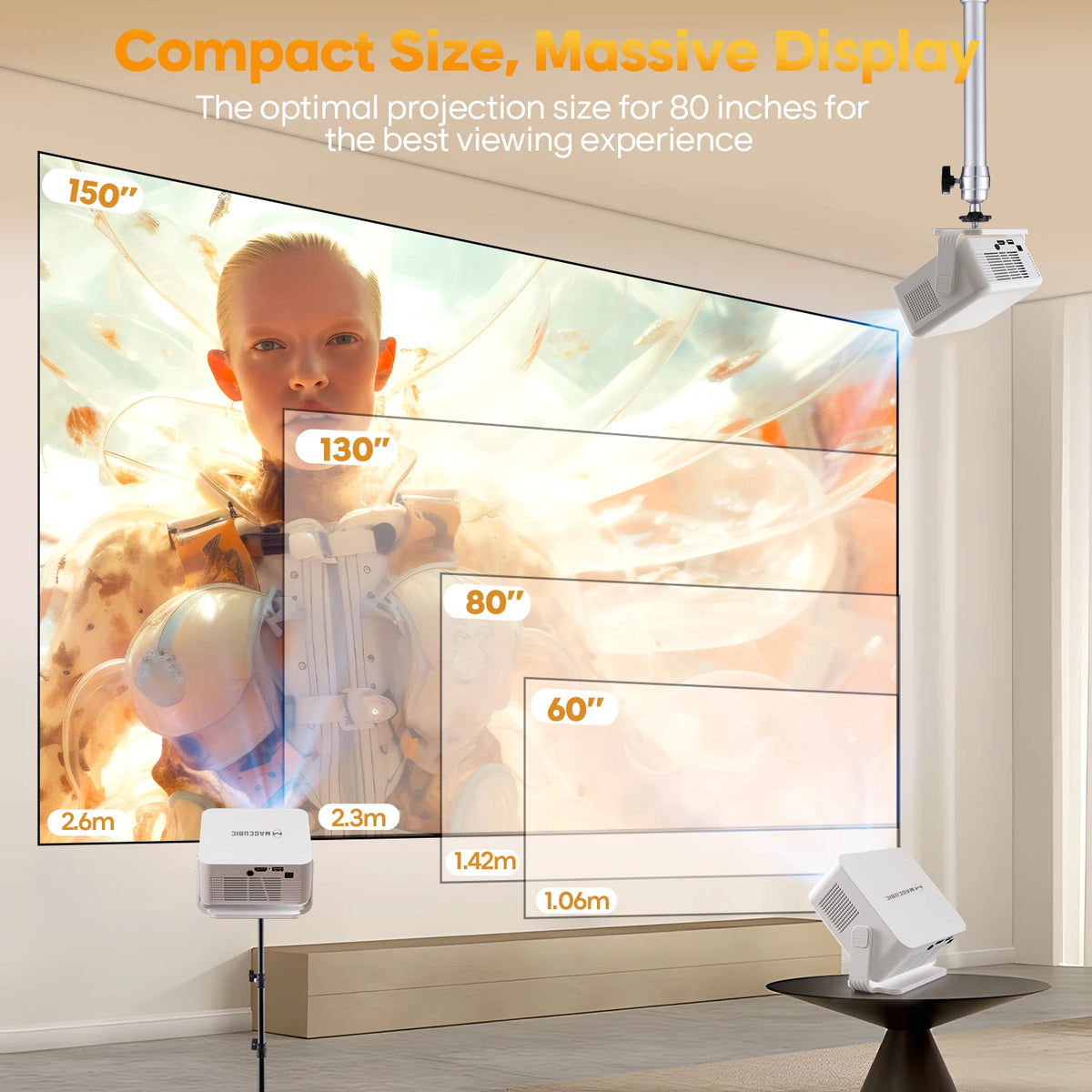 Mini projecteur portable Magcubic HY300MAX - Résolution native HD 720p, 260 lumens ANSI