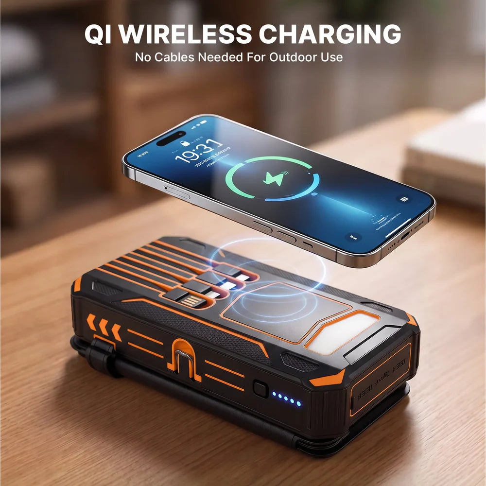 48,000mAh Solar Power Bank with 4 Panels & Wireless Charging