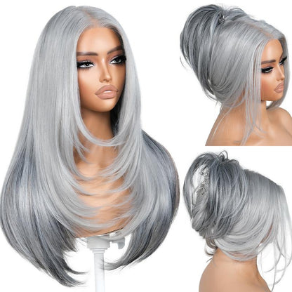 13x6 HD Glueless Lace Front Wig – 24in Layered Synthetic, Pre-Plucked &amp; Pre-Cut, 200–220% Density