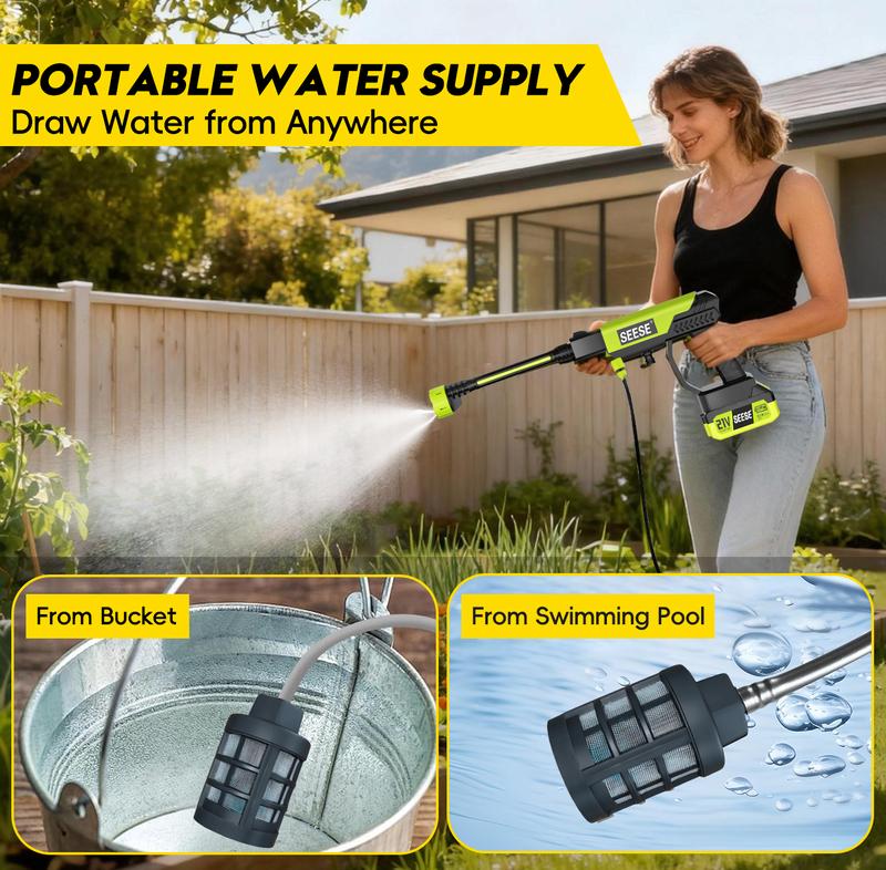 SEESE 24V Cordless Pressure Washer – Portable Power Cleaner with Battery, 6-in-1 Nozzle & Complete Cleaning Kit