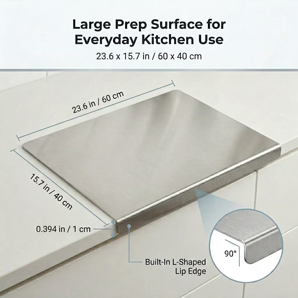 Tabla de cortar grande de acero inoxidable NULAS – 23.6" x 15.7" para carne, verduras y masa
