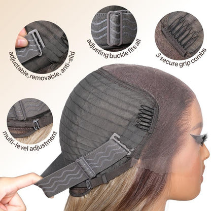 13x6 HD Glueless Lace Front Wig – 24in Layered Synthetic, Pre-Plucked &amp; Pre-Cut, 200–220% Density